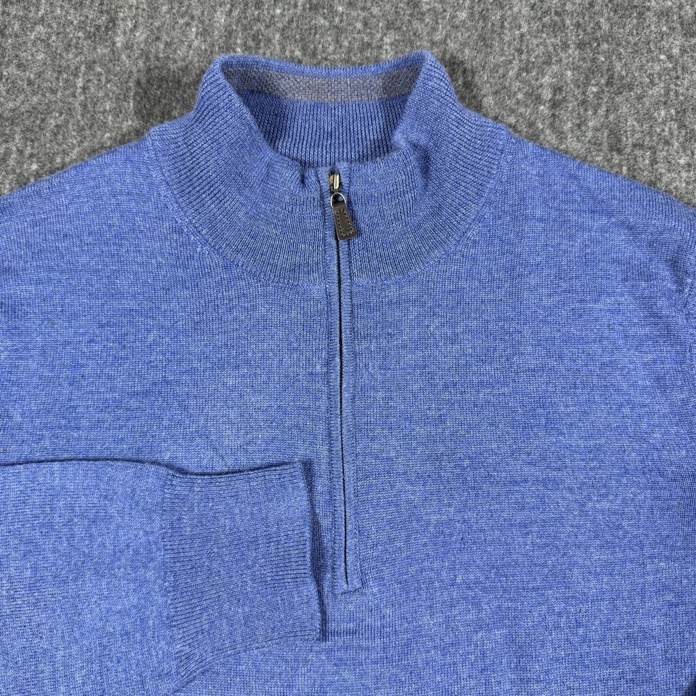 Joseph Abboud Men's M 100% Extra Fine Merino Wool 1/4 Zip Sweater Blue